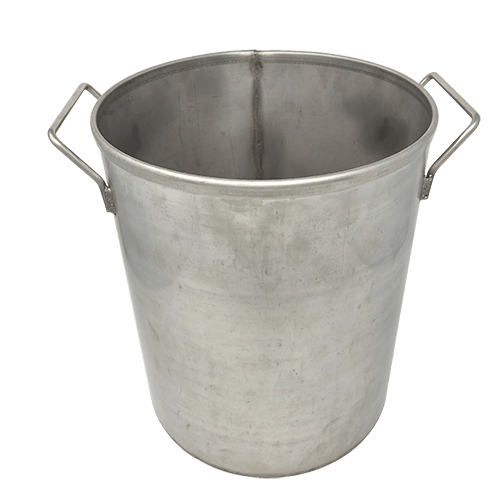 5-gallon Stainless Steel Mixing Bucket showing both handles and rugged welds going down the center