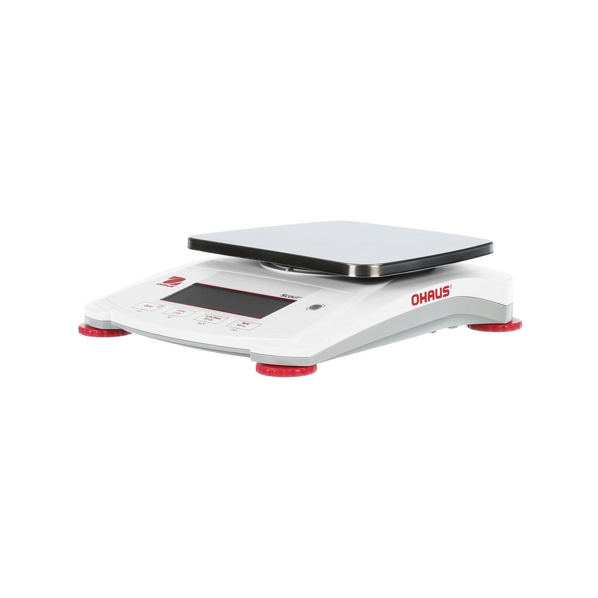 Scale, at an angled view with red feet and a metal pan